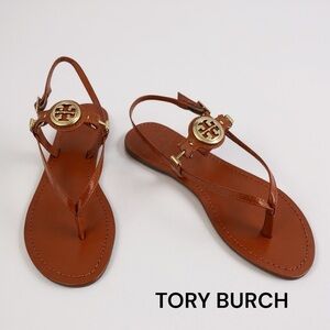 TORY BURCH Equestrian NEW THONG FLAT SHOES SANDALS RUST LEATHER 8.5